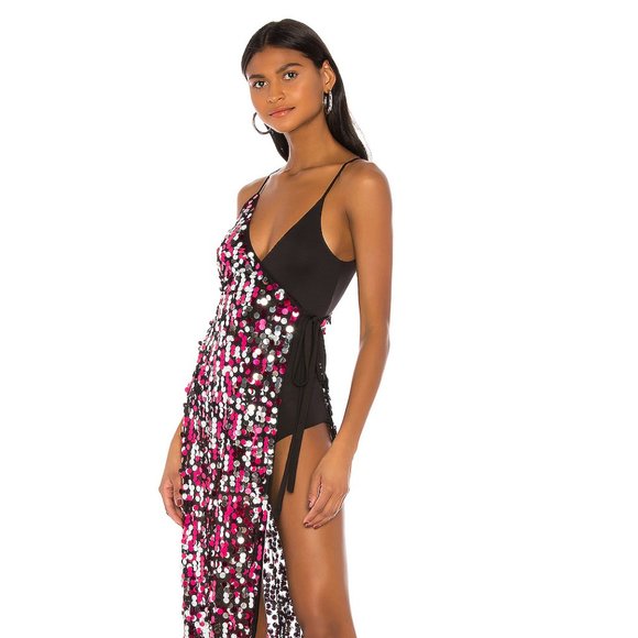 NWT h:ours Kendrick Gown Metallic Silver & Pink S - Picture 3 of 8